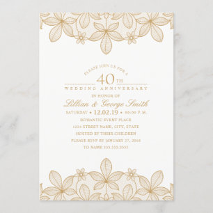 40th Wedding Anniversary Elegant Golden Lace Invitation