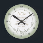 40th Wedding Anniversary Elegant Round Clock<br><div class="desc">A beautiful,  minimalist wedding anniversary design with green floral garland. Can be personalised by adding that husband and wife’s names and the years they have been married.</div>