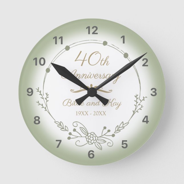 40th Wedding Anniversary Elegant Round Clock (Front)