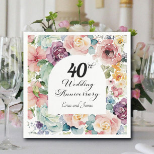 40th Wedding Anniversary Elegant Script Floral Napkin