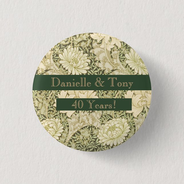 40th Wedding Anniversary Floral  3 Cm Round Badge (Front)