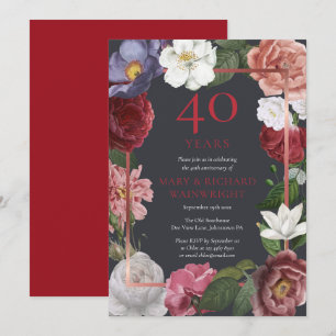 40th Wedding Anniversary Floral Rose Chic Ruby Invitation