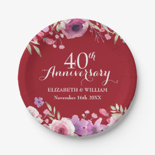 40th Wedding Anniversary Flowers Chic Ruby Paper Plate