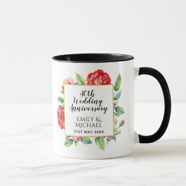 40th Wedding Anniversary Gift - Ruby Red Roses Mug (Right)