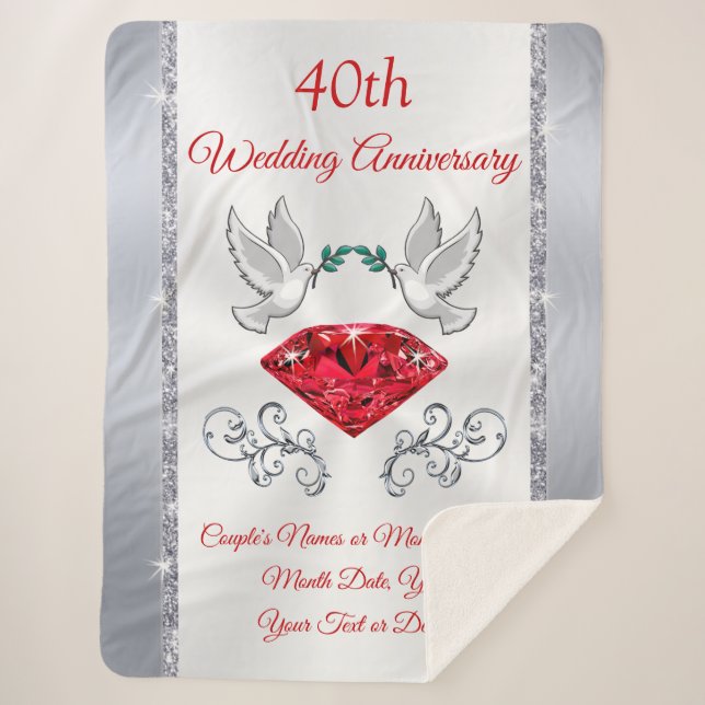 40th Wedding Anniversary Gifts for Parents Sherpa Blanket (Front)