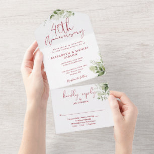 40th Wedding Anniversary Greenery Floral All In One Invitation
