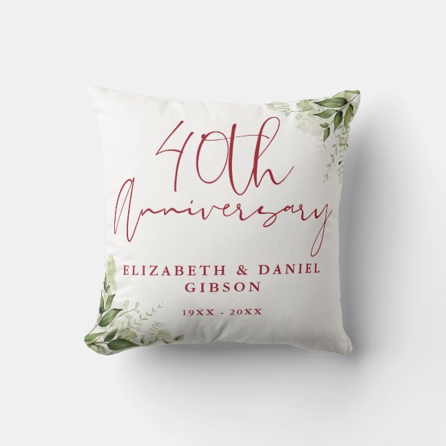 40th Wedding Anniversary Greenery Floral Cushion (Front)