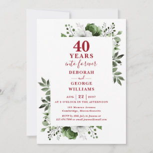 40th Wedding Anniversary Greenery Floral Monogram Invitation
