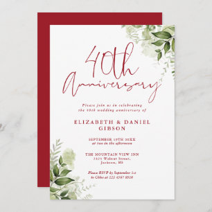 40th Wedding Anniversary Greenery Ruby Script Invitation
