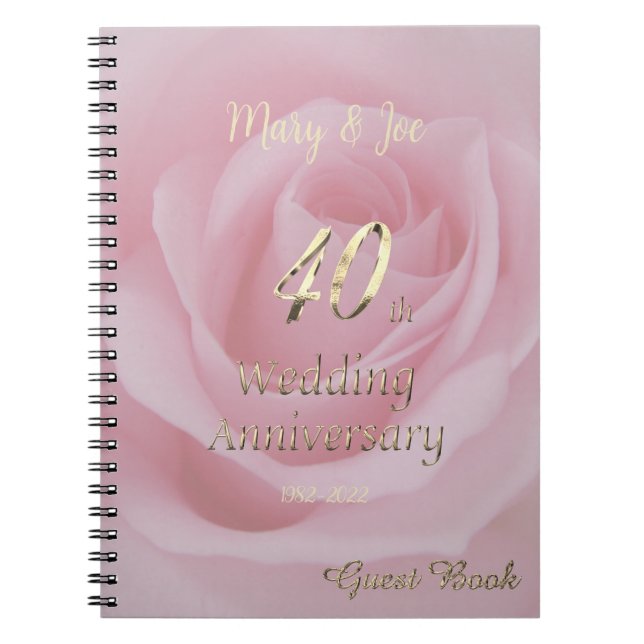 40th Wedding Anniversary Guest Book Pink Rose (Front)