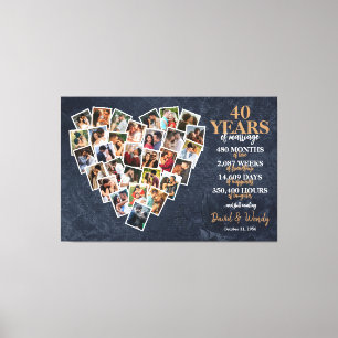 40th Wedding Anniversary Heart Photo Collage Canvas Print