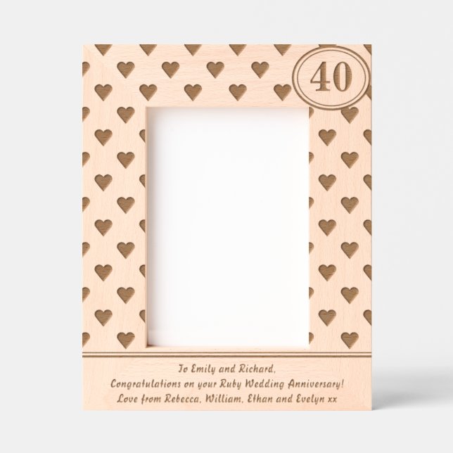 40th Wedding Anniversary Hearts Pattern Etched Frames (Front)
