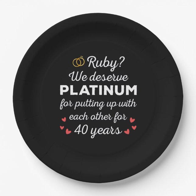 40th Wedding Anniversary I - Ruby Funny Couple Paper Plate (Front)