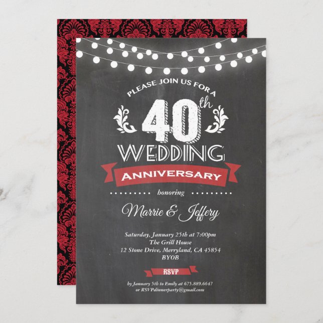 40th wedding anniversary invitation. Ruby red Invitation (Front/Back)