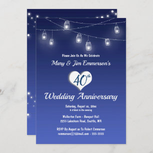 40th Wedding Anniversary Invitation -String Lights