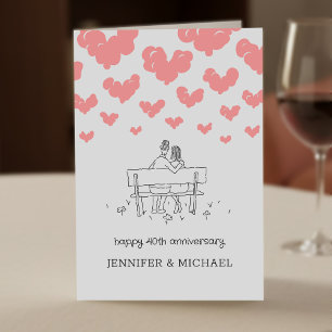 40th Wedding Anniversary Married Couple Hearts Card