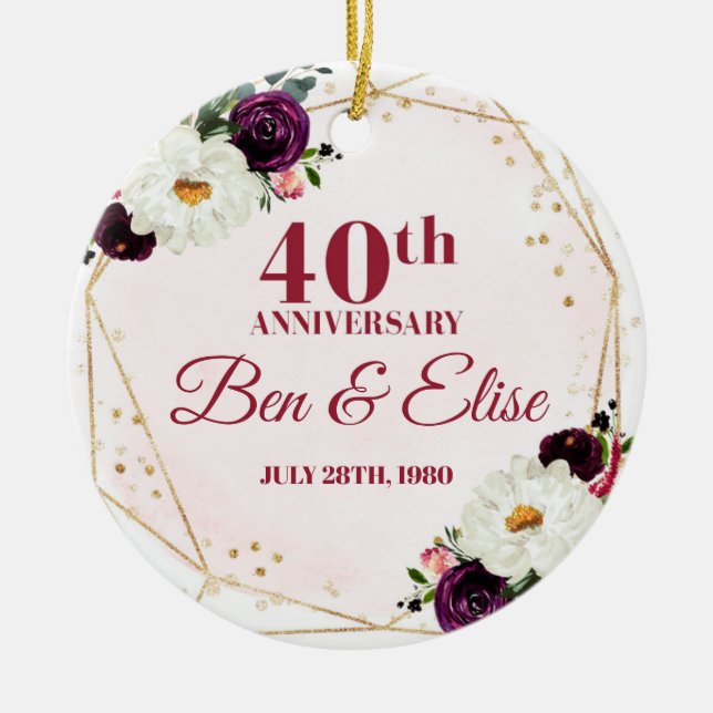 40th Wedding Anniversary Ornament Ruby Anniversary (Front)