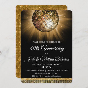 40th Wedding Anniversary Party Gold Disco Ball Invitation