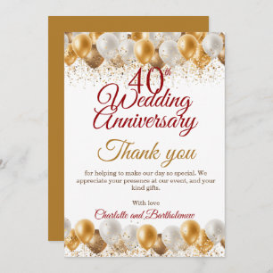 40th Wedding Anniversary Party Thank You Card