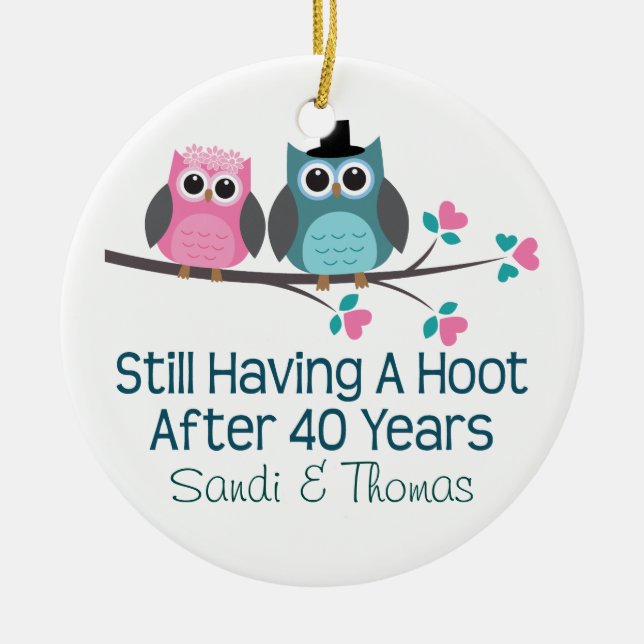 40th Wedding Anniversary Personalised Gift Ceramic Tree Decoration (Front)