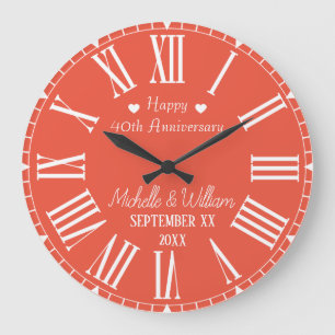 40th Wedding Anniversary Personalised Large Clock