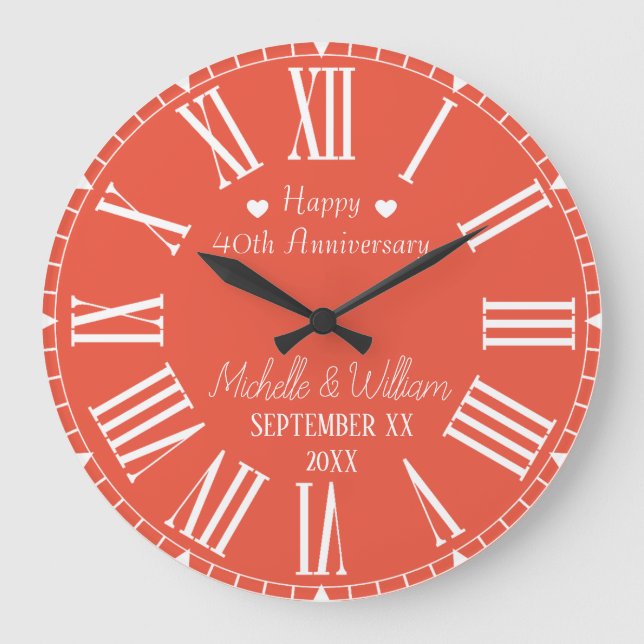  40th Wedding Anniversary Personalised Large Clock (Front)