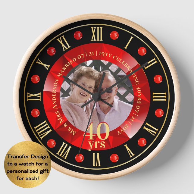 40th Wedding Anniversary PHOTO Gift Ruby Red Clock (Creator Uploaded)