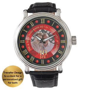 40th Wedding Anniversary PHOTO Gift Ruby Red Watch