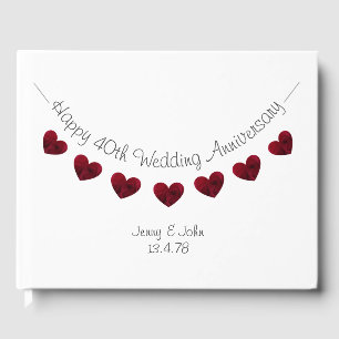 40th Wedding Anniversary red rose bunting Guest Book