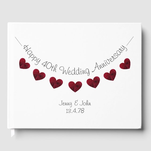 40th Wedding Anniversary red rose bunting Guest Book (Front)