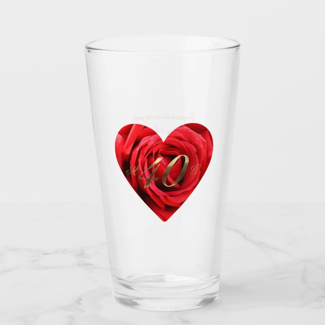40th Wedding Anniversary Red Roses Heart Elegant Glass (Front)