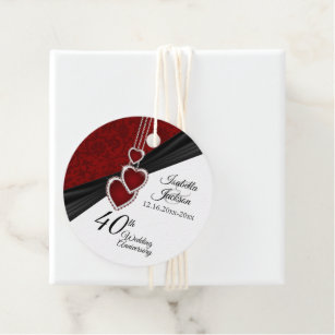 40th Wedding Anniversary - Red Ruby Damask Favour Tags