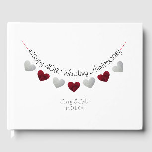 40th Wedding Anniversary red & silver bunting Guest Book