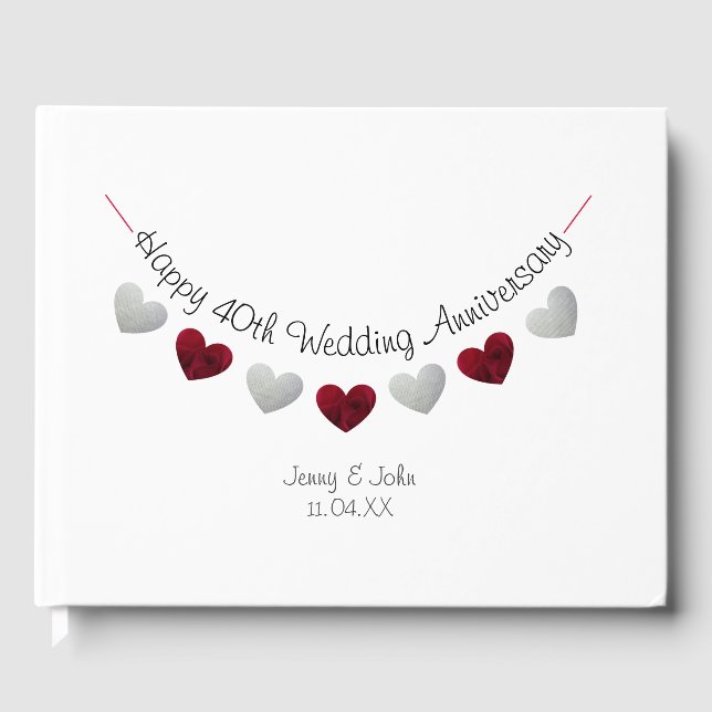 40th Wedding Anniversary red & silver bunting Guest Book (Front)