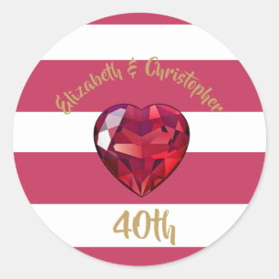 40th Wedding Anniversary Red Striped Elegant Classic Round Sticker