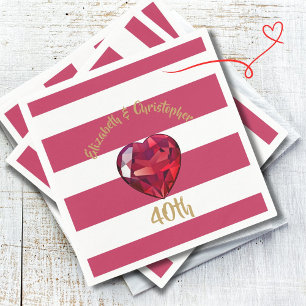 40th Wedding Anniversary Red Striped Elegant Napkin