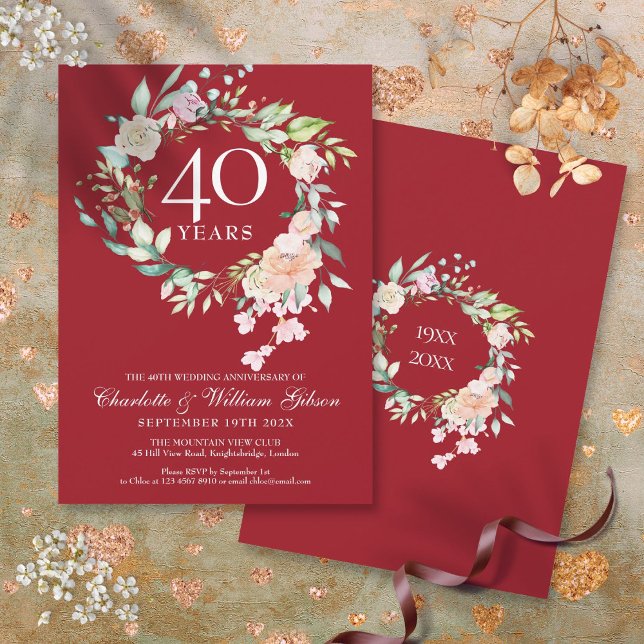 40th Wedding Anniversary Roses Garland Ruby Invitation (40th Wedding Anniversary Roses Garland Ruby Invitation)