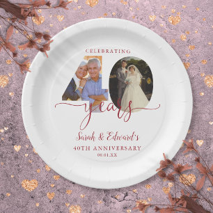 40th Wedding Anniversary Ruby 2 Photo Paper Plate