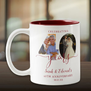 40th Wedding Anniversary Ruby 2 Photo Two-Tone Coffee Mug