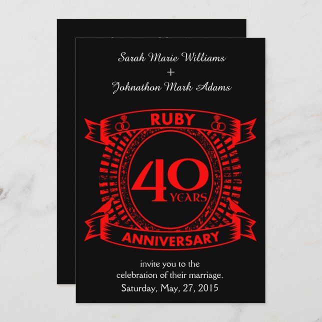 40th wedding anniversary ruby crest invitation (Front/Back)