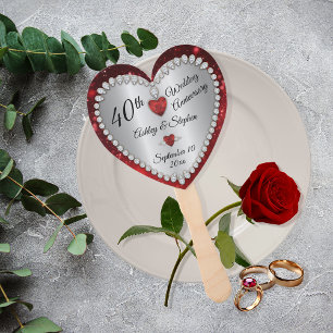 40th Wedding Anniversary Ruby Diamonds Keepsake Hand Fan