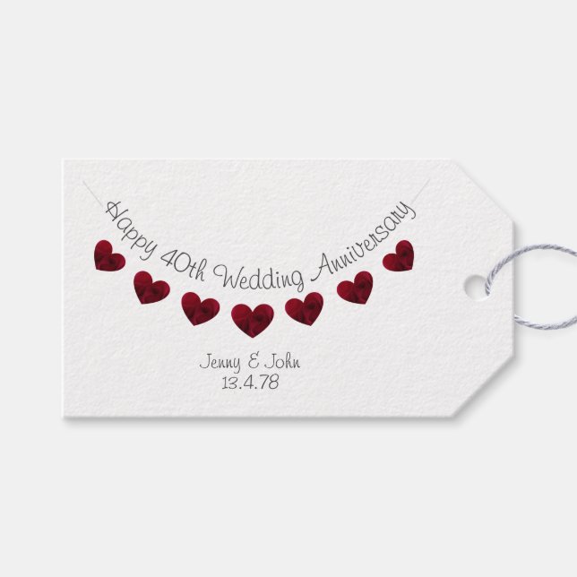 40th Wedding Anniversary ruby gift tag (Front (Horizontal))