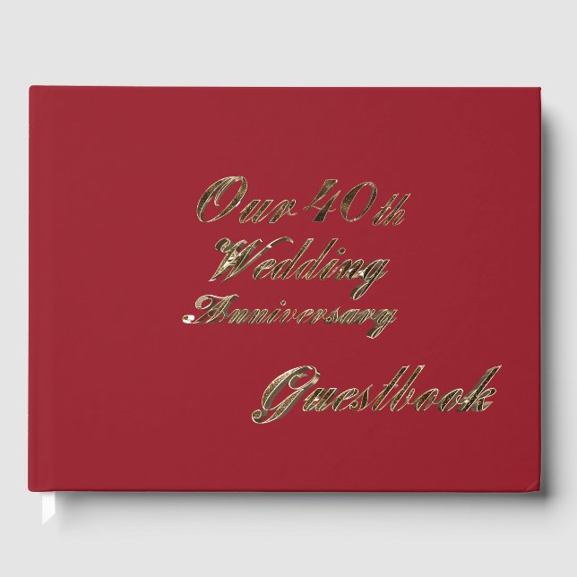 40th Wedding Anniversary Ruby Gold Typography Guest Book (Front)
