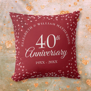 40th Wedding Anniversary Ruby Hearts Confetti Cushion