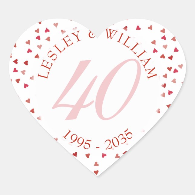 40th Wedding Anniversary Ruby Hearts Confetti Heart Sticker (Front)