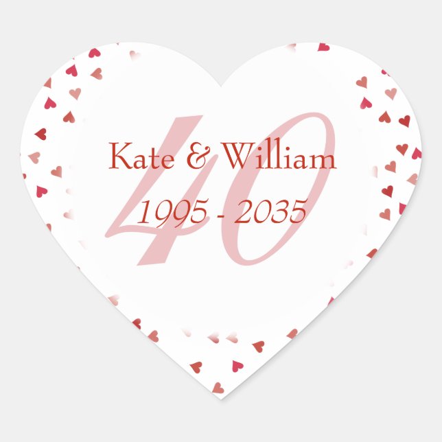 40th Wedding Anniversary Ruby Hearts Confetti Heart Sticker (Front)