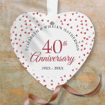 40th Wedding Anniversary Ruby Hearts Ornament<br><div class="desc">Designed to coordinate with our 40th Anniversary Ruby Hearts collection. Featuring delicate ruby hearts. Personalise with your special forty years ruby anniversary information in chic lettering. Designed by Thisisnotme©</div>