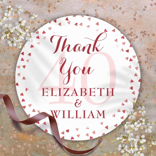 40th Wedding Anniversary Ruby Hearts Thank You Classic Round Sticker (40th Wedding Anniversary Ruby Hearts Thank You Classic Round Sticker)