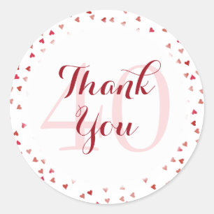 40th Wedding Anniversary Ruby Hearts Thank You Classic Round Sticker