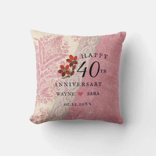 40th Wedding Anniversary Ruby Jewel Cushion (Front)
